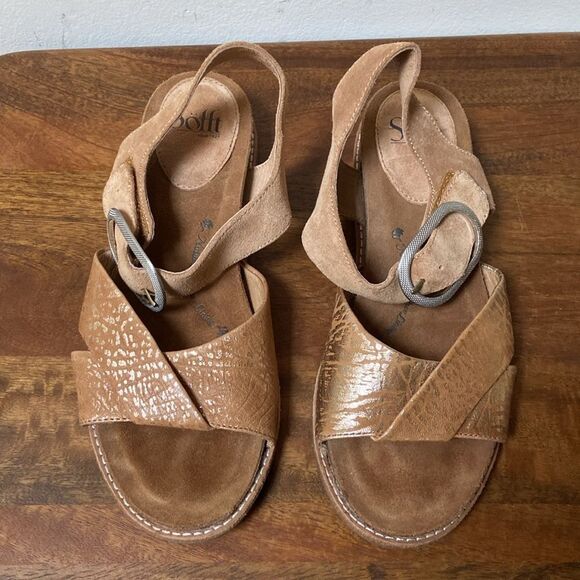 Sofft Brown Leather Cross-Strap Sandals - Picture 4 of 10